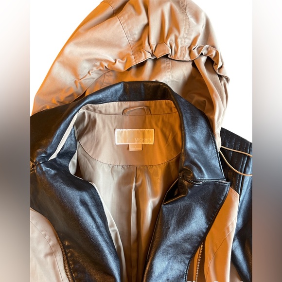 Micheal Kors khaki and faux leather trench coat. lightly worn. - Picture 4 of 4